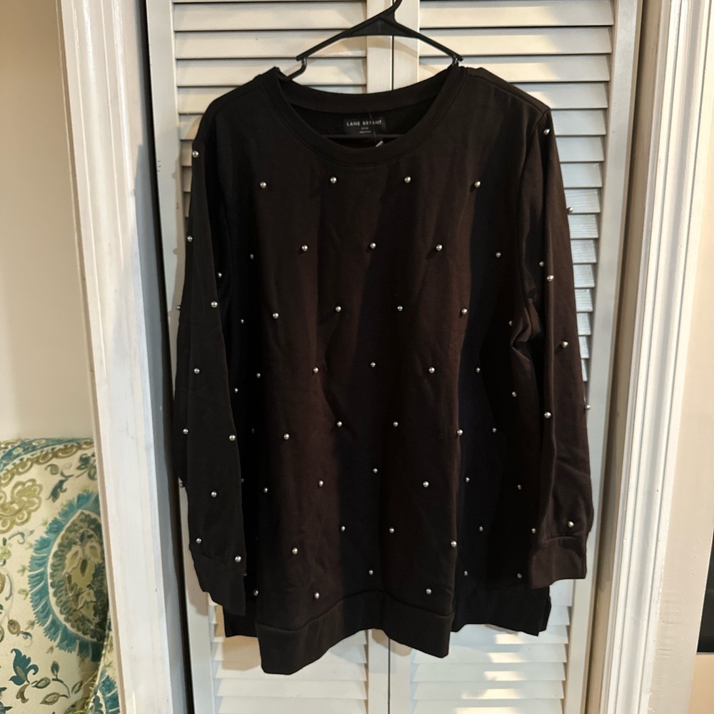 Black Sweatshirt with Pearl Embellishments